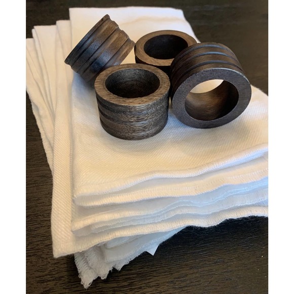 New! Pottery Barn set/4 white 22” linen cloth napkins with wooden rings Easter - Picture 3 of 3
